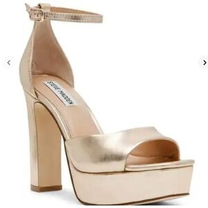 Steve Madden Size 10 Gold Metallic Leather Platform Heels NEW Ana Sandals $120